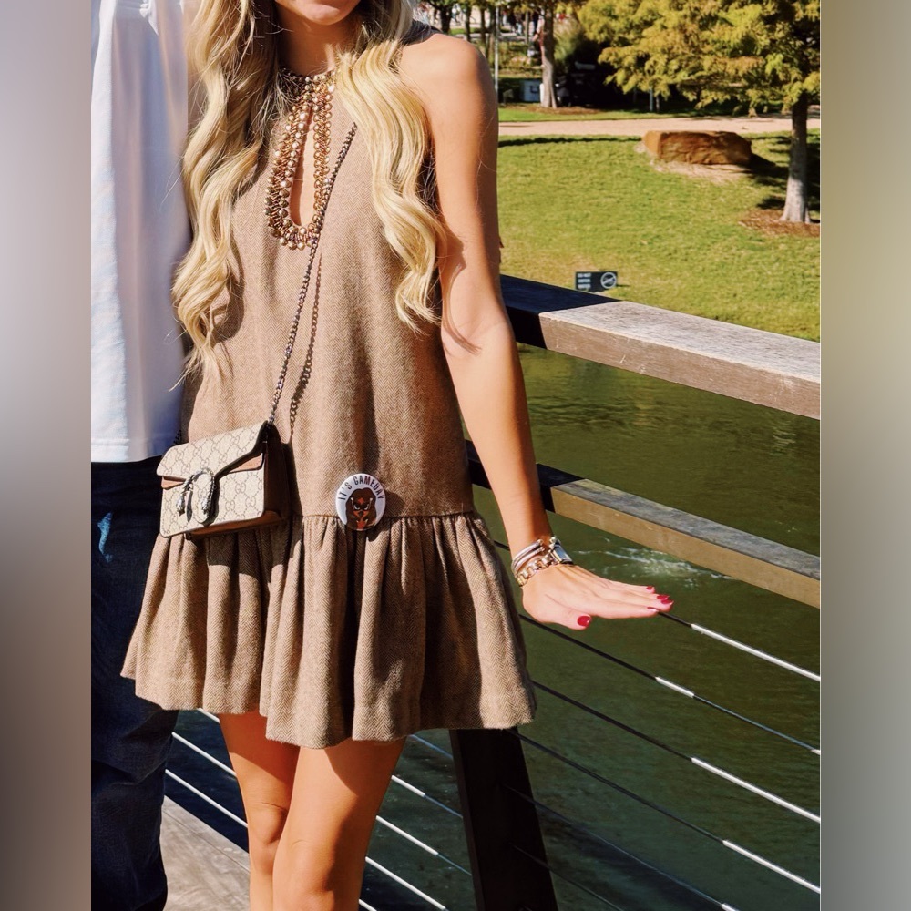 NWT ✨ Anthropologie Beaded Keyhole Sleeveless Brown Tweed Dress Small